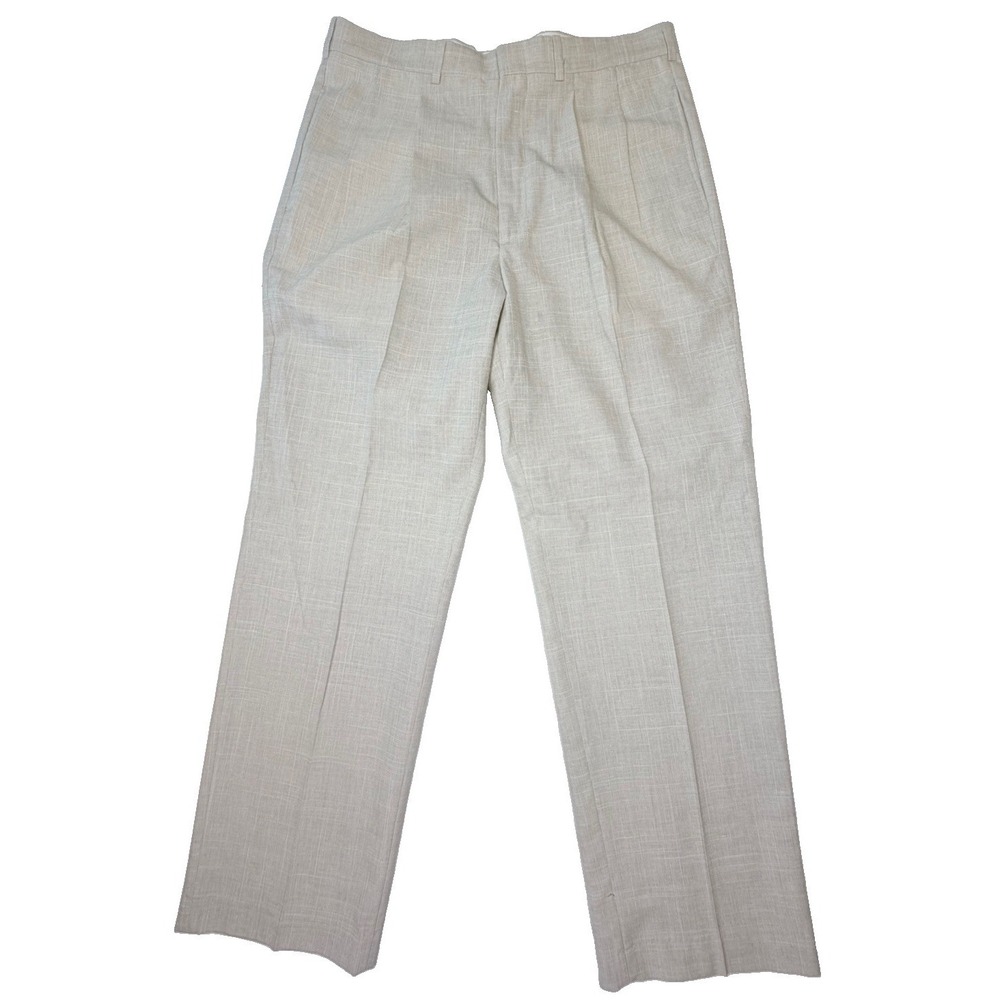 Farah Men's 34x31 Beige Linen Blend Pleated Dress Pants Trousers
